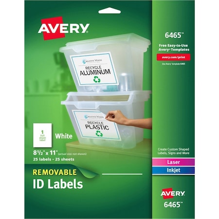 Avery Label, Removeable, 8.5X11, 25 AVE6465